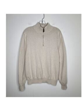 Brooks Brothers cream tan 100% cotton 1/4 zip pullover sweater - large